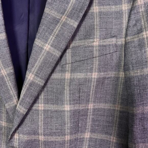 Jos A Bank sportcoat men's 38 R Scottish plaid linen‎ wool gray Tailored brrr - Picture 3 of 14